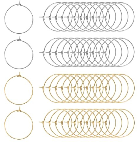 TOAOB 100 Stück 25mm Silber und Gold Edelstahl Wein Glas Charme Ringe Ohrring Glasmarkierer für Weinglas Creolen Party DIY Schmuck Zubehör