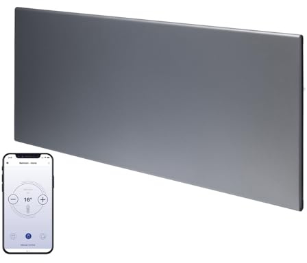 Adax Neo Wifi Electric Panel Heater/Convector Radiator With Timer, Thermostat, Voice Control, Splash Proof, Wall Mounted, 500W (420 x 350 mm), Lava Grey