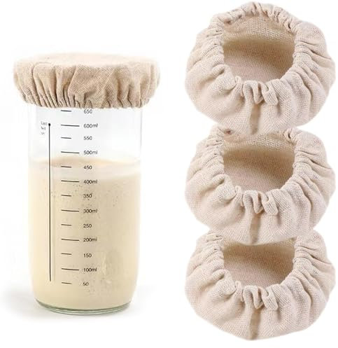 Mezrkuwr 3 Stück Stoffüberzüge für Sauerteig-Startergläser, ungebleicht, staubdicht, wiederverwendbar, passend für Glasöffnungen mit einem Durchmesser von 7–10 cm