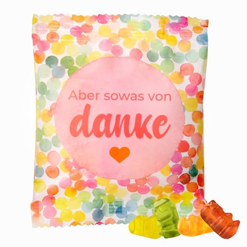 Gastgeschenk Tütchen 25x10g Fruchtgummi Aber sowas von Danke | gefüllt mit echten Gummibärchen mit 10% Fruchtsaft, Kleinigkeiten für jeden Anlass, Geburtstag, Hochzeit, Taufe, 250g