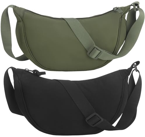 Firtink 2 Pack Crescent Bag for Women Men, Nylon Crescent Bags Dumpling Bag | Hobos Crossbody Bags Purse with Adjustable Strap