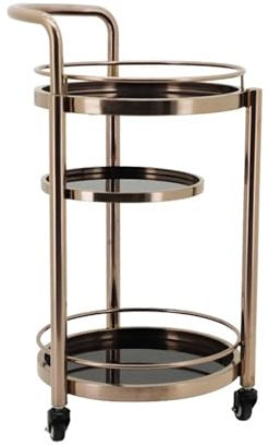Servierwagen 3-stöckiger runder Kaffee-Barwagen aus Metall, Mini-Rollwagen, abgestuftes Tablett for Kaffee-Bar-Tisch-Organizer, Heimküchenregal, 16,5 x 16,5 x 32,6 Zoll Rollwagen (Color : Gold)