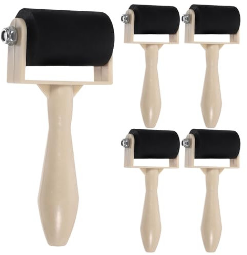Beavorty 5 Pcs Rubber Brayer Roller Ink Printmaking Roller Tool Practical Printmaking Roller Brayer Art Craft Roller for Printmaking,Ink,Wallpapers Stamping Gluing