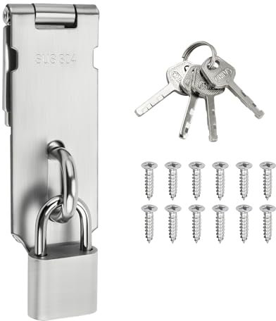 SAYAYO Türriegel Edelstahl Riegelschloss mit Vorhängeschloss Überfalle Schloss Sicherheitsüberfalle Schlossriegel mit Schraube, Torriegel für Tor, Fenster, Zaun