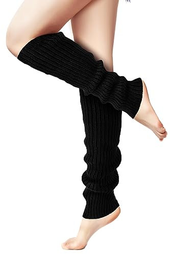 Leg Warmers - Fashion Knit Neon Leg Warmers for Women, Ladies 80s Sports Party Yoga Accessories, Black