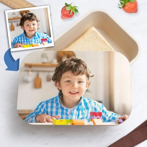 Transparent Gift Fiambrera con Tapa de Madera Infantil Personalizada con Foto. Fiambreras para Niños y Niñas Excursión, Colegio y Guardería. Caja Almuerzo y Merienda. Regalos Originales Vuelta al Cole