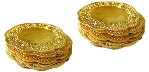 NAMOARLY Złote Podkładki Papierowe 200 Stück Kuchen Papier Pad Rund Tischset Rund Kuchen Pad Cupcake Spitzen Papierdeckchen Kuchendeckchen Golddekor Golden Goldene Kleine Papierdeckchen