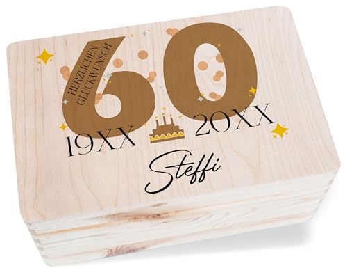 Erinnerungsbox - Holzkiste zum 60. Geburtstag – Geschenkbox mit Namen für Männer & Frauen | Ideal für Geburtstagskarten zum 60ten, Geldgeschenke & persönliche Geschenke | Geschenkverpackung für