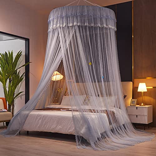 Princess Betthimmel, Moskitonetz, stanzfreie Installation, große Kuppel, hängendes Bettnetz, Zelt für Doppel-/Einzelbett, ideale Schlafzimmerdekoration, mehrfarbig, blau, grau, 1,2 m