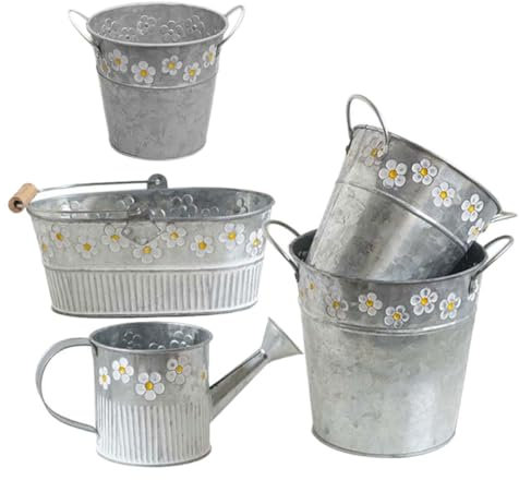 MAGICLULU 5pcs Iron Vase Vintage Flower Bucket Decorative Flower Holder Handle for Garden Iron Container Retro Bucket for Outdoor Indoor Pots
