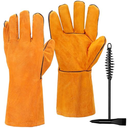 Mardatt 10 Inch Welding Chipping Hammer Coil Spring Handle and 12.6 Inch Welding Gloves for Removing Slag and Welding Residue