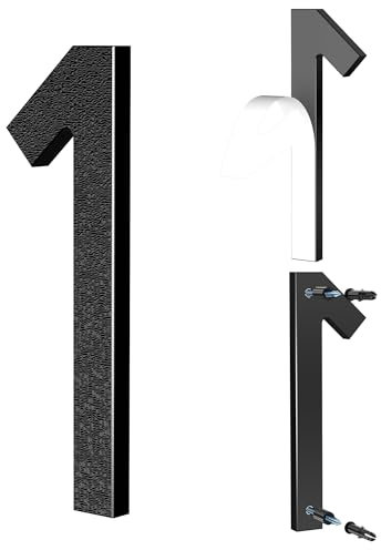 Yafimea 6 Inch Black House Numbers, Large Self Adhesive or Screw On Numbers with 3D Floating Shadow Effect, Fit for Outdoor Gate Fence Wall (1)
