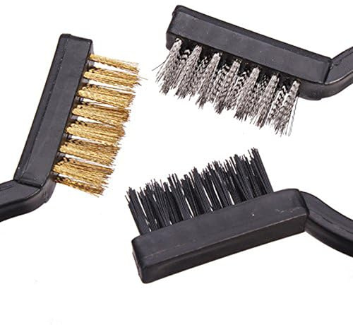 Lot de 3 brosses de nettoyage – laiton, acier et nylon – Mini brosses avec poignée ergonomique – Idéal pour les joints de carrelage, les pièces mécaniques, la rouille, le soudage et la saleté obstiné