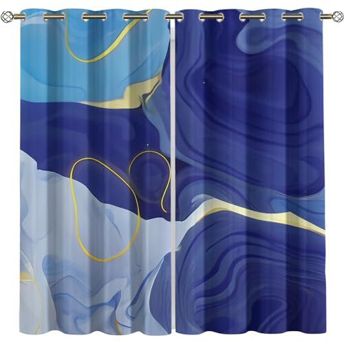 KBDQGX Kinder Gardinen Kinderzimmer Junge Mädchen Blickdicht Blauer Rauch Kunst 140X160Cm 2Er Set Verdunkelungsvorhang Thermovorhang Hitzeschutz Vorhänge Wohnzimmer Schlafzimmer Vorhänge Mit Ösen