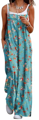YESNO Women's Ladies Dungarees Summer Boho Floral Printed Overalls Cotton Baggy Jumpsuits with Pockets S PZZCRUK 14