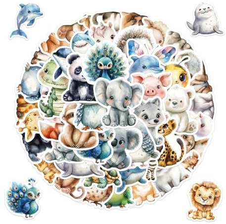 YZROHYI 100 Stück Aufkleber Tiere Kinder, Aufkleber, Tiere, Dschungel, Tiere, Aufkleber, Handy, Aufkleber, Belohnungen, wasserdicht, Aufkleber für Scrapbooking, Reise für Skateboard, Flasche