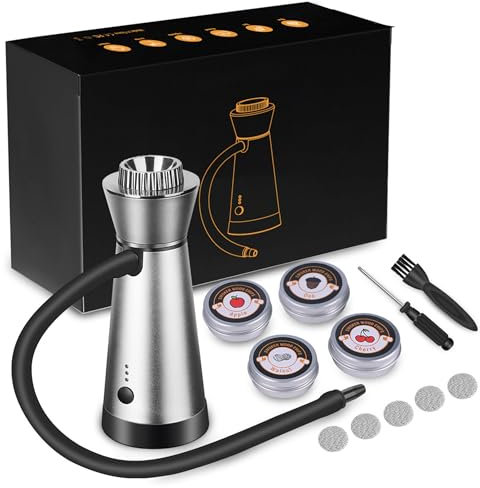 WuDLi Fumoir Alimentaire, Fumoir Cocktail, Fumoir Portable, 3 Vitesses Ajustables avec 4 Copeaux de Bois pour Cuisine Cocktail Viande BBQ Fromage Silver