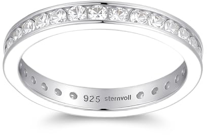 Sternvoll® Damenring Silber 925 mit Zirkonia | Rhodinierter Eternity-Ring | Stapelring/Beisteckring | Ehering Stilvoll & Zeitlos