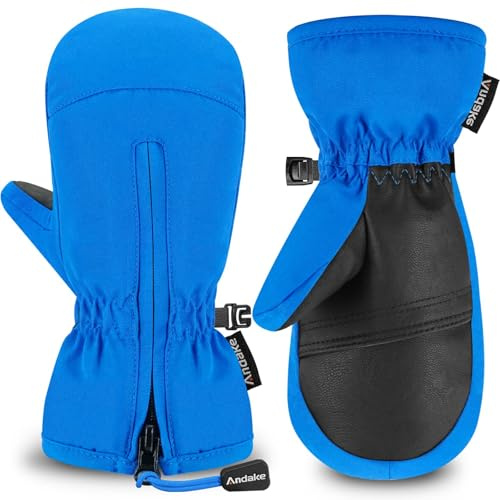 Andake Kinder-Skihandschuhe für Jungen und Mädchen, geeignet für Outdoor-Sportarten, elastische Bündchen, Reißverschluss, warm, wasserdicht