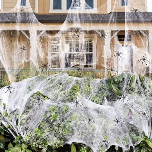 Isheurg Halloween Deko Set,100g Dehnbare Spinnennetze & 40Künstliche Spinnen-Perfekt für Innen,Außen, Garten Horror Party Hängende Gruselig Deko, Dehnbar & Realistisch