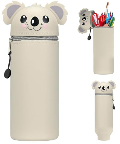 Kawaii Federmäppchen Mäppchen Mädchen Junge 2-in-1 Weiche Silikontasche, Stand Up Federmäppchen, Tier Stifthalter, Tischstifthalter Cartoon, Stifte Mäppchen,Stifthalter Bleistifttasche (Koala)