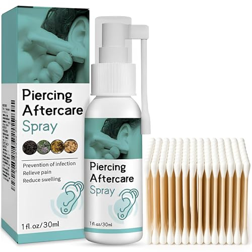 Aftercare Spray with 100pcs Cotton Swabs - for Cleaning and Care of Piercings Saline Spray,Sterile Saline Spray,Saline Solution Spray,Cleaning Aftercare Fluid for Ear,Ear Care Mist with Cotton Buds