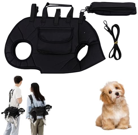 Tragehilfe Für Kleine Hunde, Hebegeschirr zum Umhängen, Verstellbarer Atmungsaktiver Hundegeschirr, Hundtragegurt mit Leckerli-Tasche,Full Body Lift Harness Für Kleine Hunde (Schwarz, L: 7-9kg)