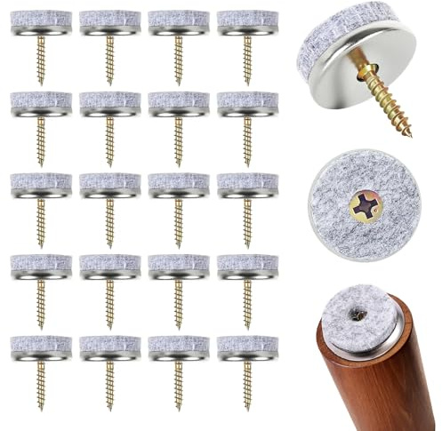 Zorplex 50 Piezas Almohadillas de Fieltro con Tornillo Ø20 mm, Deslizadores Redondos para Muebles, Protectores de Patas Antirrayas, Reducción de Ruido, Protección Parquet, Laminado (50, 20 mm)