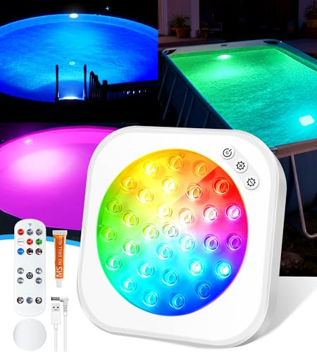 DeeprBlu 2026 Actualizado Luces LED para Piscinas con Control Remoto, Magnético Luces Piscina Sumergibles con 9 Modos de Iluminación, Recargables Luces para Piscina Bajo el Agua para Spa & Baño