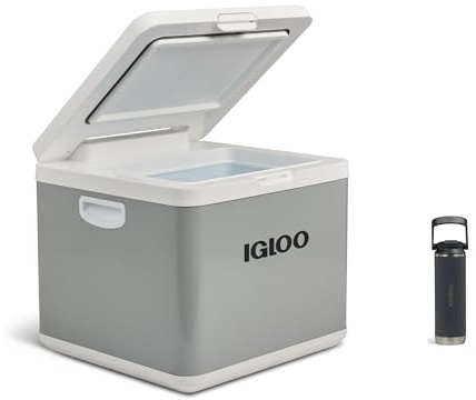 IGLOO IH45 Kompressor-Kühlbox Hybrid Gefrierbox, 43L, 12 V und 230V, für Auto, Reise-Mobil, grau & Tumbler 20 Thermoflasche, 600 ml, anthrazit, für Sprudel, Freizeit, Sport, Outdoor und Camping