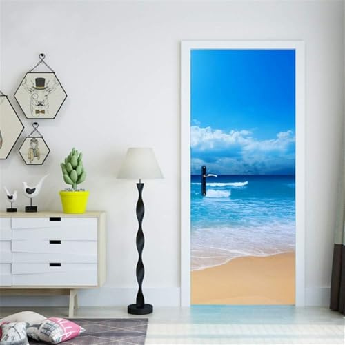 TACOKI Türtapete Selbstklebend Türposter Blauer Meer Türbekleben Strand Türbilder, 3D Effekt Fototapete Türfolie Poster Türaufkleber Wandtattoo Tür Dekoration Stickers 77x200 cm 73z