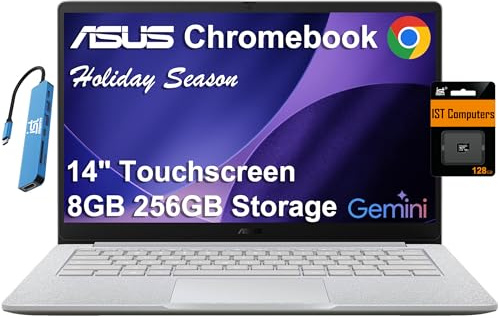 ASUS Chromebook CX14 Laptop (14 FHD Touchscreen, Intel Celeron N4500, 8GB RAM, 256GB Storage (128GB eMMC +128GB SD Card)) Home & Student, Webcam, Spill-Resistant, Wi-Fi, IST HUB, Chrome OS, CX1405CKA