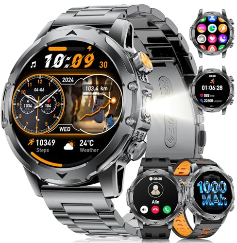 LIGE Smartwatch da uomo 1000 mAh batteria / 1,53 HD grande display fitness orologio con funzione telefonica, frequenza cardiaca monitoraggio sonno SpO2,123 modalità sport, 3 bracciali, IP68