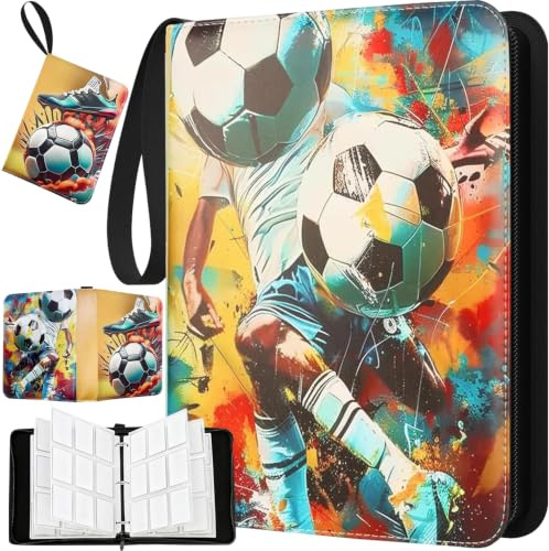 Fussball Karten Sammelalbum Fussball Sammelalbum Fußball Sammelkarten Album | 900 FußballSammelalbum 9Taschen 50Seiten PU Karten Halter Sammelkartenalben,Sammelkarten mit Reißverschluss und Griffschlaufe