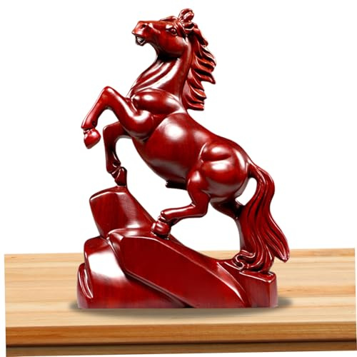 NASSMOSSE Estatua de Caballo, Figura de Caballo de Madera roja del Año Nuevo Chino 2026, Escultura de Animal del zodíaco de decoración Feng Shui para atraer Riqueza y Buena Suerte