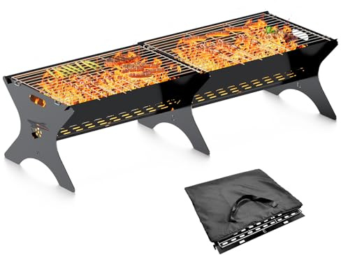 Bearfire Charcoal Grills 2 Packs | Portable Folding Camping Grills, Backpacking & BBQ Grill, Heavy Duty Firepit Grate Grill with Carry Bag for Outdoor Cooking, Bonfire, Patio, Backyard-31 Inch