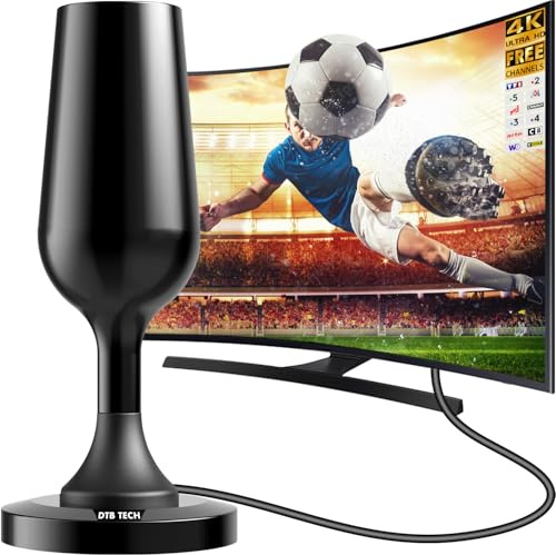 Antenne TV Intérieure, 2026 Antenne TV Intérieur Puissante de Signal à Gain Élevé, Antenne Intérieur TNT Puissante Réception 360°Longue Portée 600km, Support 4K HD/1080P Les Chaînes Gratuites, Noir