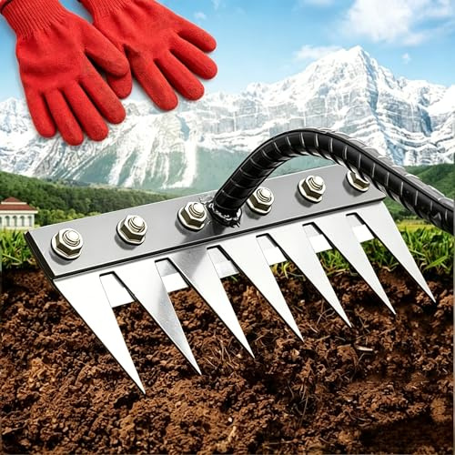 5/6/7/8 Teeth Weeding Rake, Rastrillo para Desherbar con Mango Telescópico, Rastrillo Escarificador De Acero Resistente, Herbicida Ultraeficiente Reforzado, Herramienta para Desherbar (5 dents)