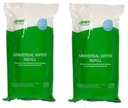 Universal Disinfection Wipes Tub Refills, Pack of 100, Set of 2