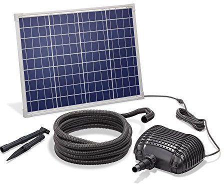 Esotec Solar Bachlaufset Waterfall 50 2500 Pro, Komplettset, Bachlaufpumpe 2500l/h, Erdspieß, Solarmodul 50W, Solarbrunnen, DIY Wasserspiel Garten, Vogeltränke, Wasserfall, außen, 101960