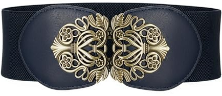 BlackButterfly Taillengürtel Damen Kunstleder Vintage | 7,5 cm Breit, Antikschnalle, Blumenranken, Nahtloser Verschluss, Rundum Dehnbar, Größen S-XXL, Taillenformer
