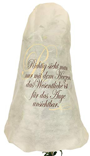 AFP Winterschutz Vlieshaube mit Spruch, beige, 90 x 110cm, 50g/qm Kübelpflanzensack Gartenvlies atmungsaktiv/Frostschutz Pflanzen/Gartendeko/Kordel / 2 Jutesäckchen gratis