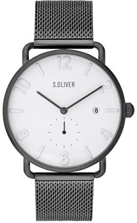 s.Oliver Herren Analog Quarz Uhr mit massives Edelstahl Armband SO-3717-MQ