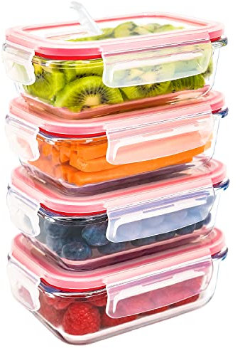 LG Luxury & Grace 4er Packung Glas Frischhaltedosen 360 ml. Luftdicht und Dampfloch. Geeignet für Mikrowelle, Ofen, Gefrierschrank und Spülmaschine. BPA frei.