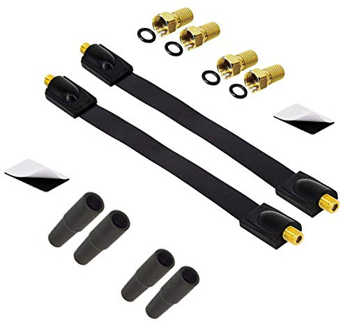 Premium X 2x Sat Fensterdurchführung 4x F-Stecker 4x Gummitüllen Set DVB-C DVB-T Flach kabel 26cm schwarz Koaxialkabel slim