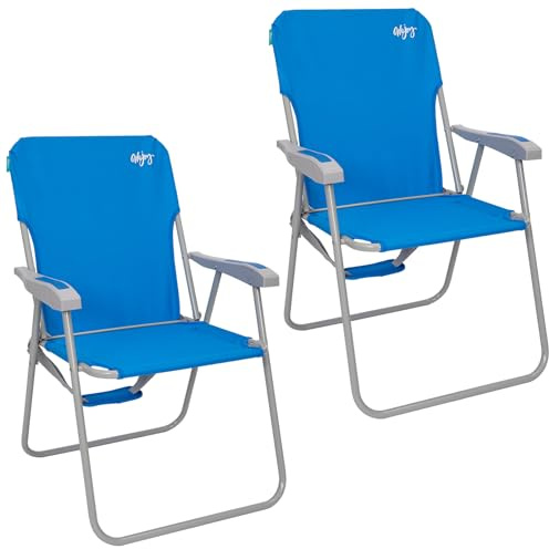 #WEJOY Chaise de Plage Pliable Fauteuil de Plage avec Dossier Haut Chaise de Camping Pliante Chaise de Pêche avec Accoudoirs, Charge Max 136 kg pour Camping Extérieur Plage Jardin Terrasse Lot de 1/2