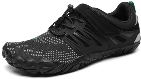 SAGUARO Barfotaskor herrar damer, sommar, ventilerande, träningsskor, halkfria trekking, terränglöparskor, Slip On, Svart New A1, 48 EU