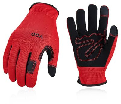 Vgo... Gants de travail homme,gants de jardinage,tâches légères(NB7581,S) | Rouge,microfibre,respirant,anti-vibration,dextérité,doux,léger,bâtisseur,construction,conduite,ferme,extérieur,mécanicien