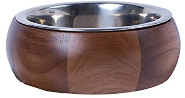 Dehner Favorithundskål, Ø 18,7 cm, höjd 7,6 cm, trä/rostfritt stål, brun