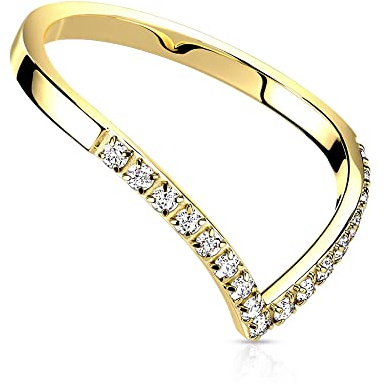 Treuheld® Edelstahl Ring mit Spitze und Kristallen | Farbe: gold - Größe: 60